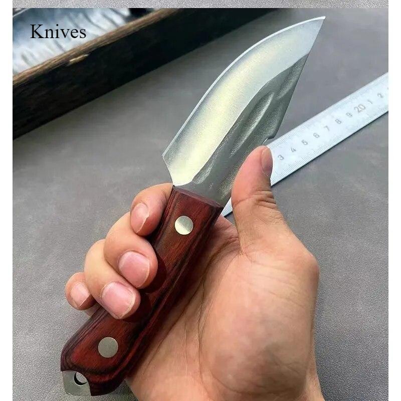 1PC Wooden Kitchen Chef's Knife Barbecue Fishing Knife Kitchen Chopper Sharpener Knife