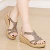 Wedge heel sandals women's rhinestones summer new versatile outer wear Roman style soft sole mid-heel thick-soled muffin shoes
