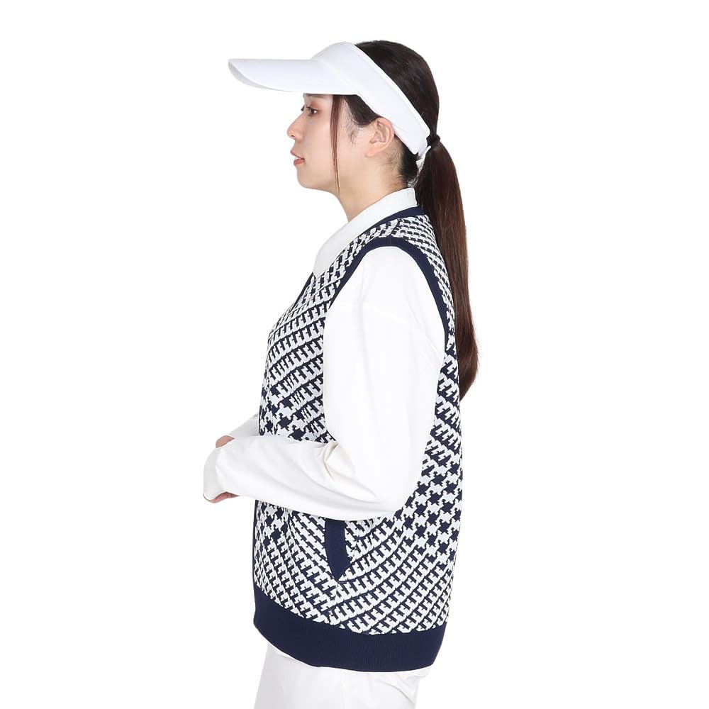 Le Coq Sportif Golf LG4FVE50L Sweater Vest with Plover Full Hand NV00 Women's Pattern, Lightweight, Patch, Zip, Washable, Sleeveless, (Navy)