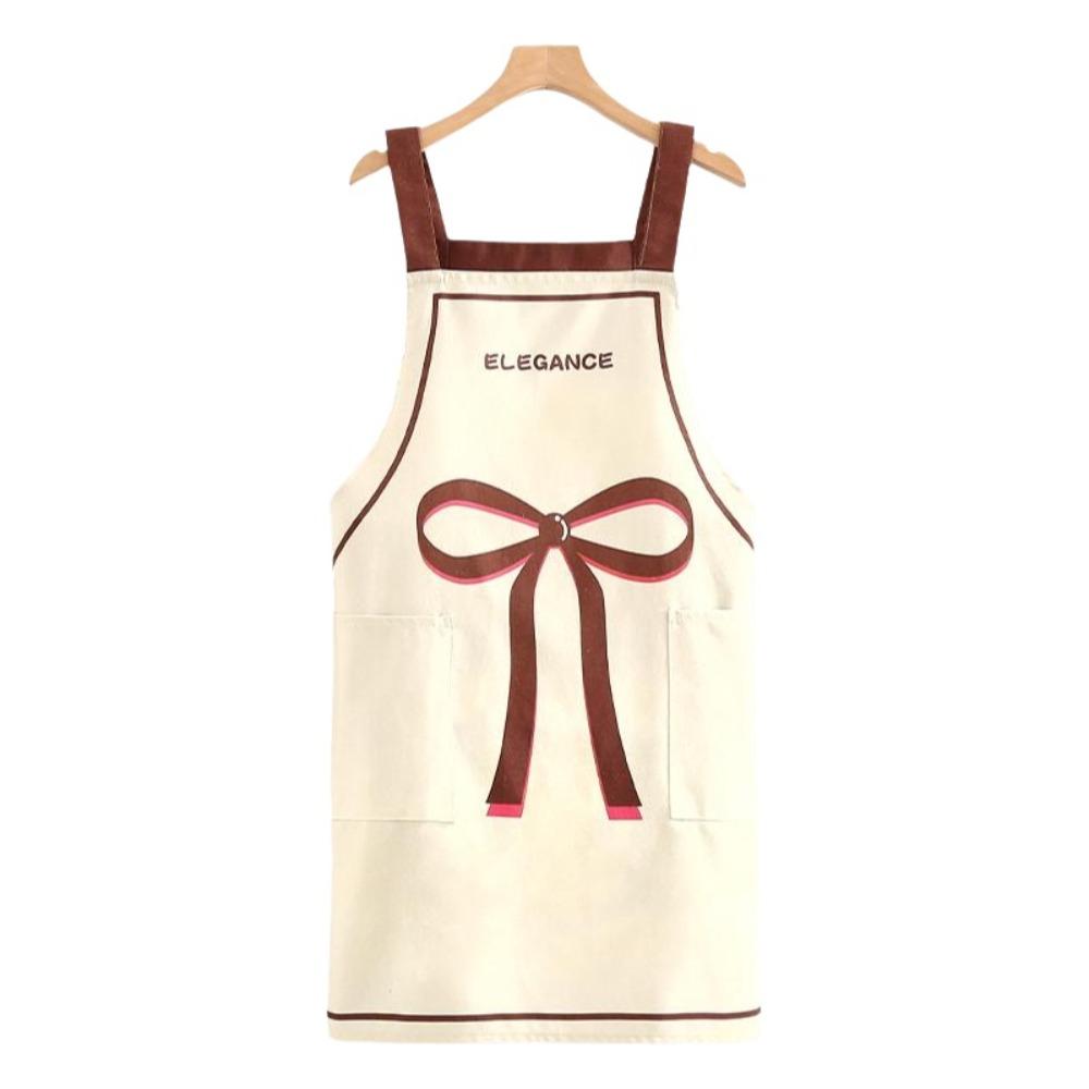 

Bow Print Kitchen Apron Oil Proof Stain Resistant Restaurant Apron Breathable Adjustable Coffee Shop Uniform for Home Cooking бежевый