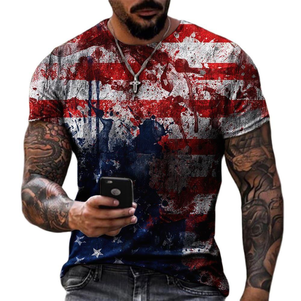 New Hot Y2k Men's Flag of the United States Stripe 3D Printed T-shirt Fashion Casual Quick Dry Short Sleeve Hot in Summer