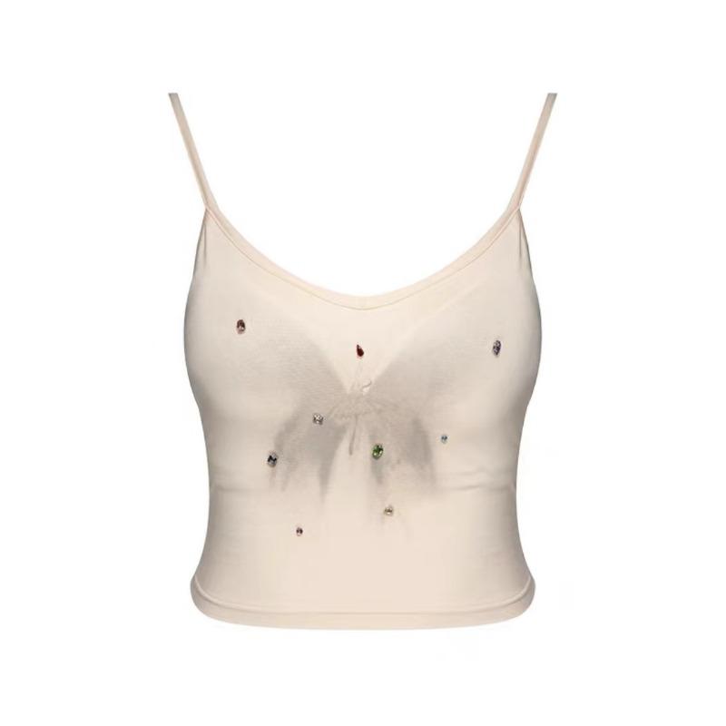 

Y2k эстетика сексуальные милые алмазные майки тонкий гранж бабочка уникальный дизайн укороченный топ корейские женщины уличная одежда Harajuku майка L абрикосовый