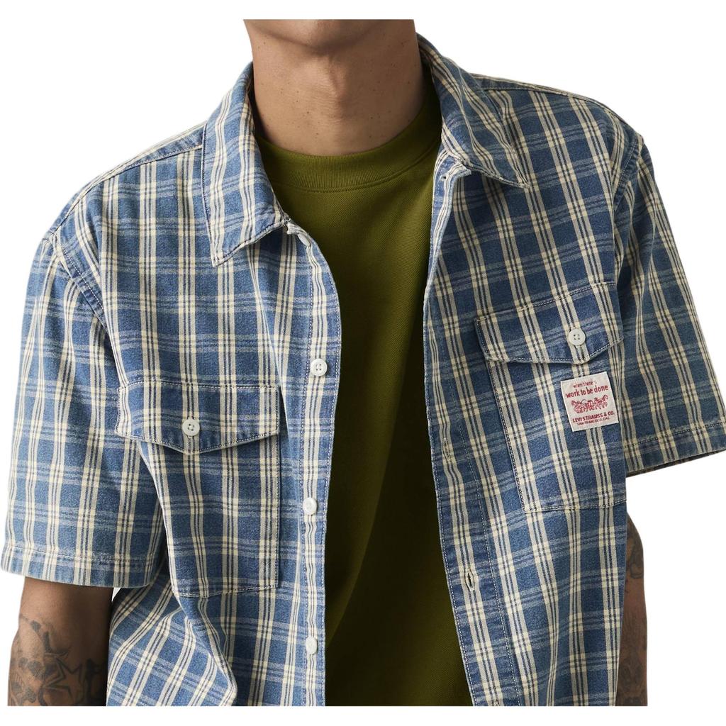 Levis Loose Comfortable Checkered Work Short Sleeve Shirt Men shirts 003O1-0006