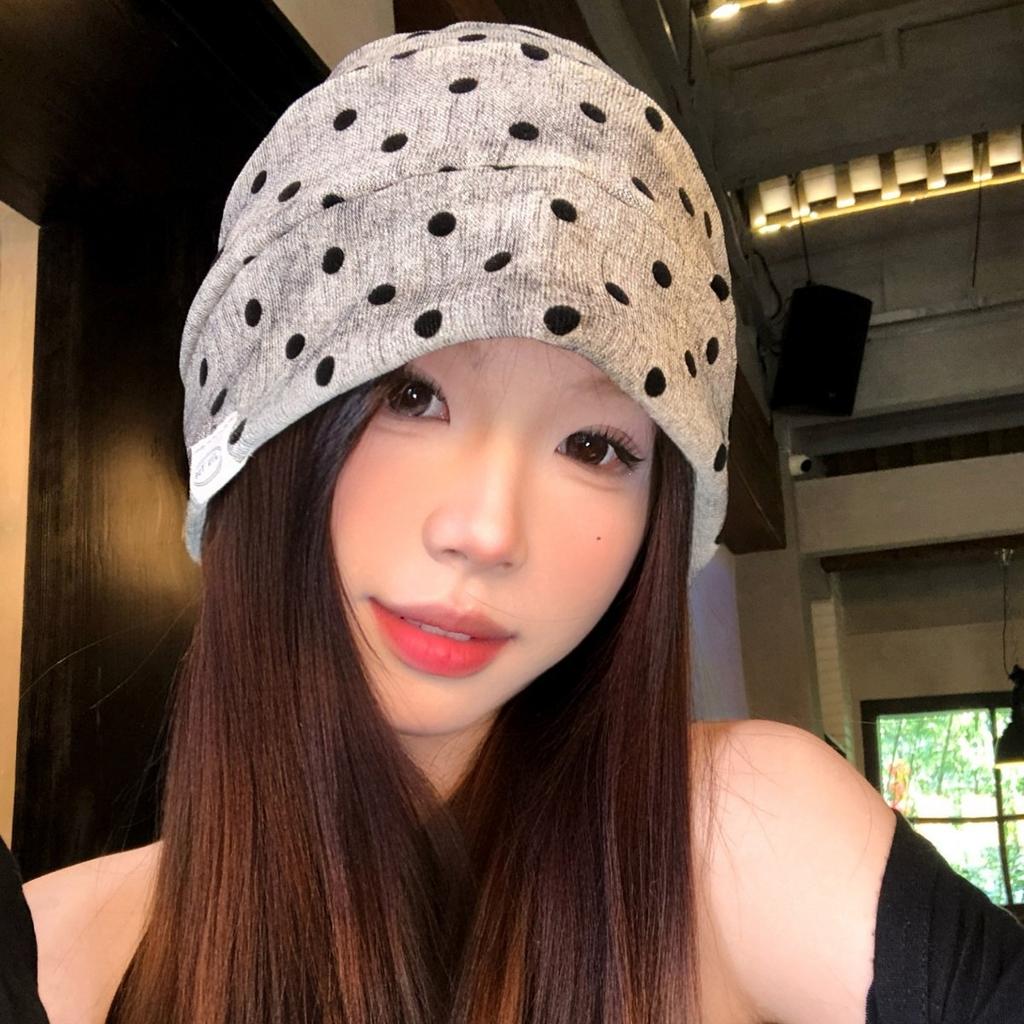 Retro polka dot stack hat children spring and summer thin breathable pullover hat temperament versatile bag head hat fashion cold hat