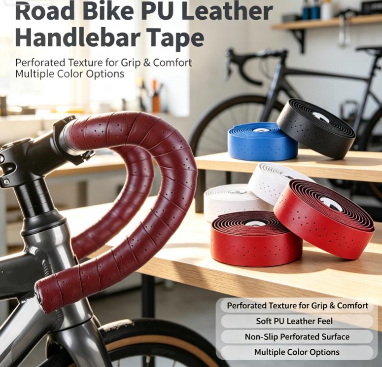 Bicycle Handlebar Tape Durable Long-lasting PU Leather Anti-slip Punch Strap for Road BMX Bicycle Outdoor Riding