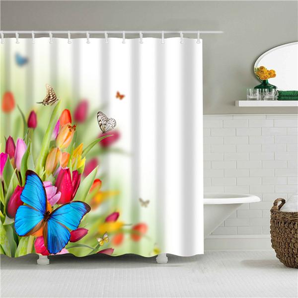 Plant Series Shower Curtain Bathroom Waterproof Polyester Shower Curtain Flower Print Curtains for Bathroom Shower With Hooks