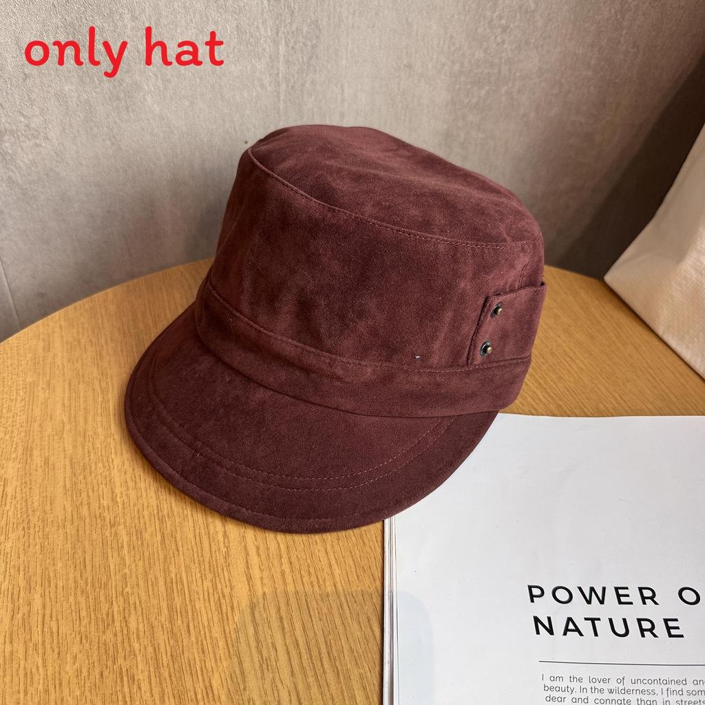 Fashion Solid Color Suede Women Casual Flat Top Hat For Autumn Winter And