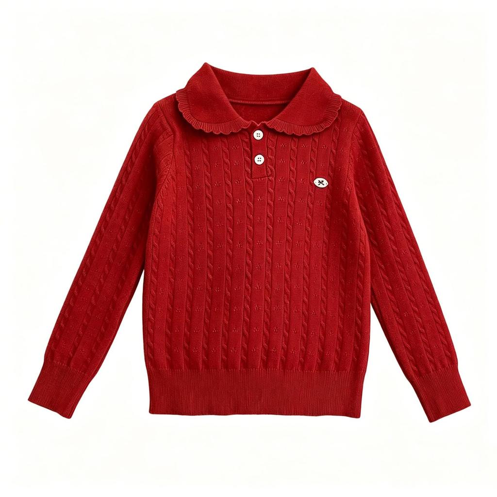 Kids Cable Knit Sweater with Small Collar for Warmth and Casual Everyday Wear