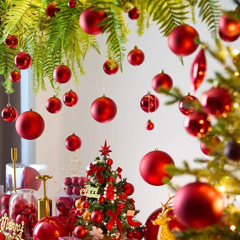 Red Christmas Balls 3-10cm: Electroplated Plastic Tree Ornaments for Festive Atmosphere