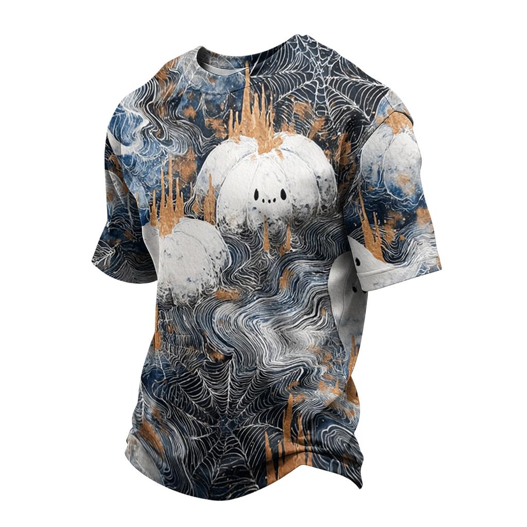 Men's Casual Halloween Print Short Sleeve T-Shirt Lightweight Breathable Round Neck Top for Everyday Wear and Seasonal Events