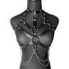 Punk Layered Chest Chain,Leather Bra CageStyle Shoulder Strap,Harness Nightclub