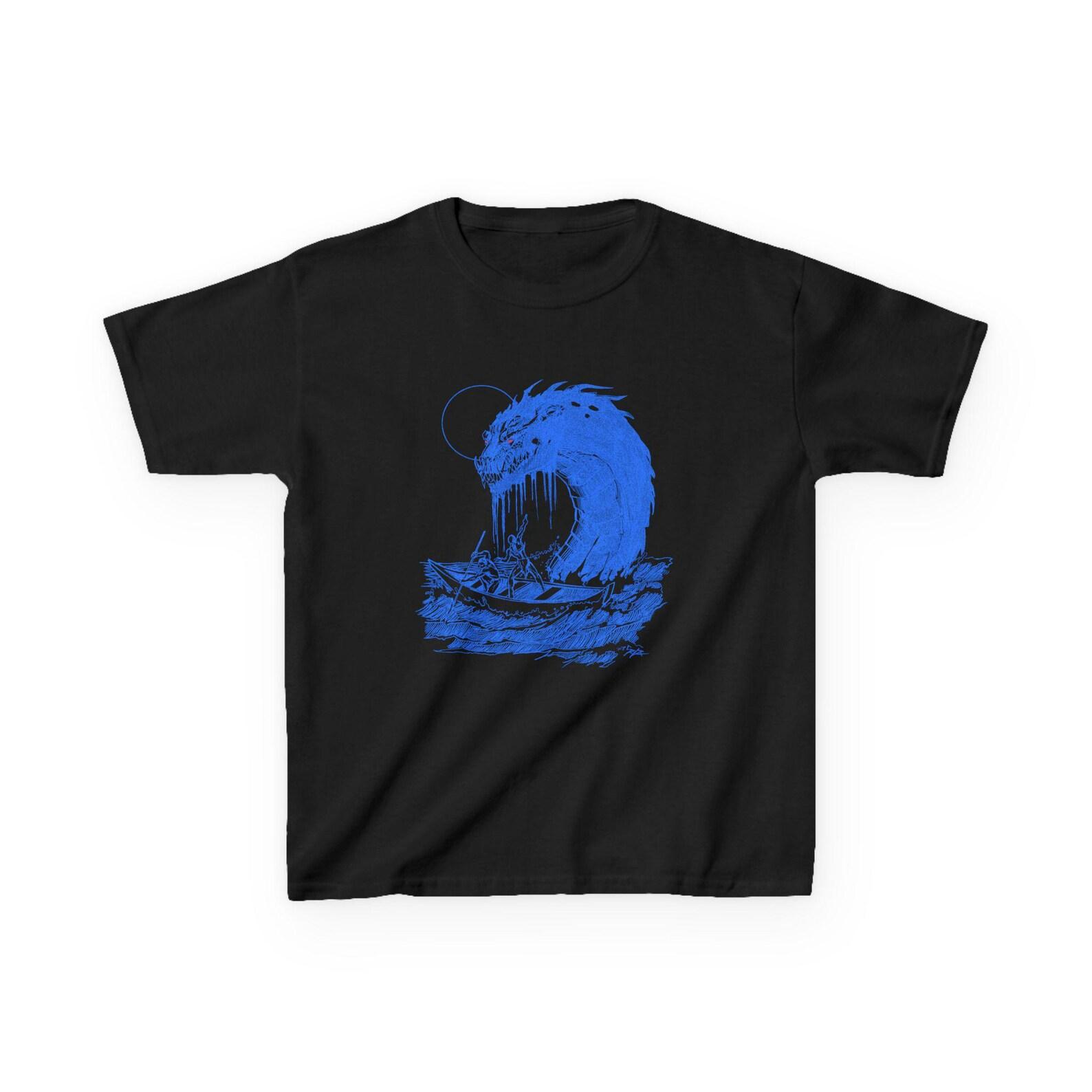 Gone Fishing Kids Tee, Sea Monster Graphic Shirt 4XL