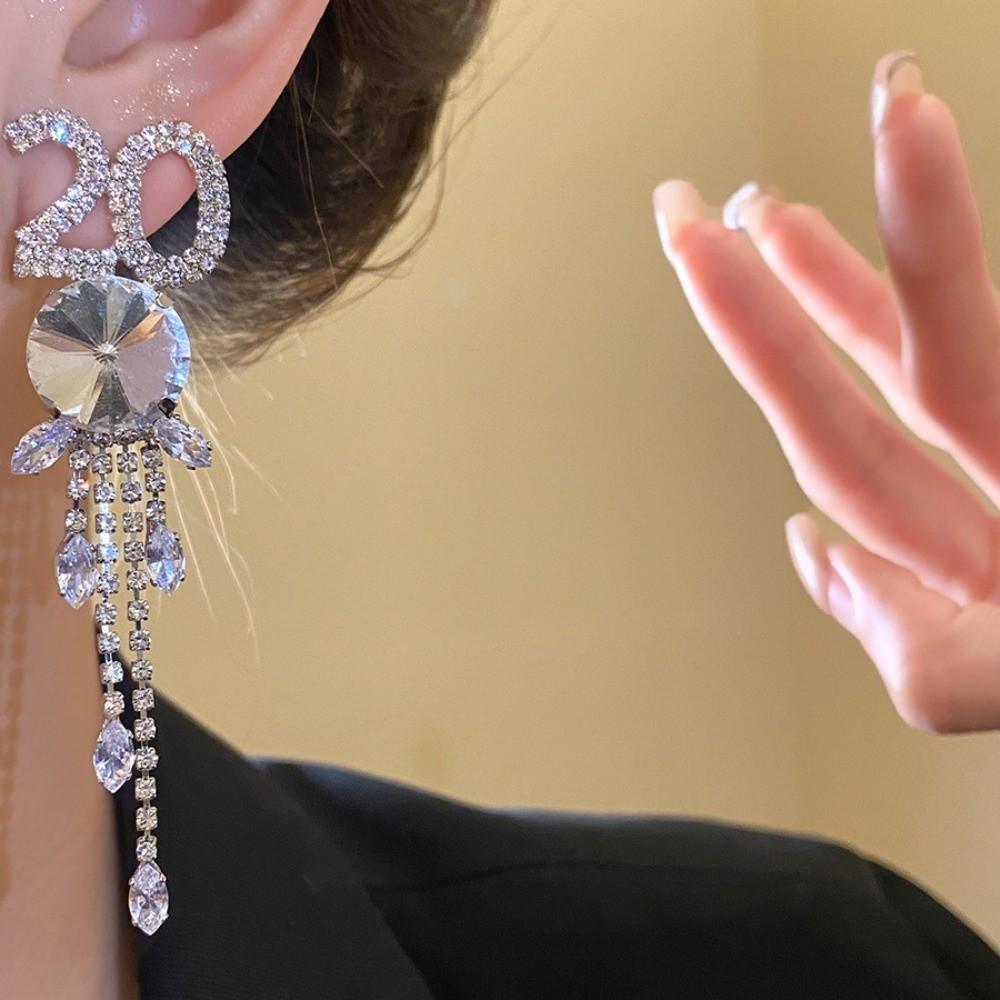 2026 Pendant Rhinestone Tassel Earrings Jewelry Number Earrings  Valentine's Day Gift
