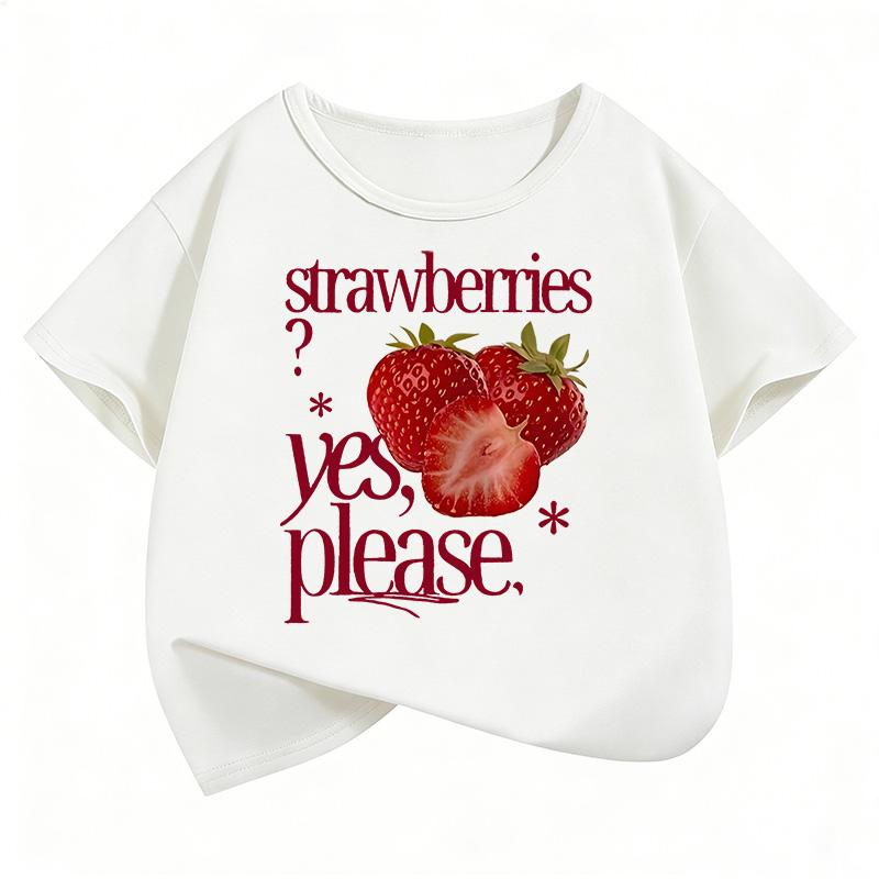 T-shirt Estiva con Fantasia di Fragole per Bambini, Manica Corta, Abbigliamento per Ragazzi e Ragazze, Top Carino
