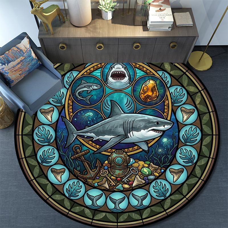 Ocean Treasures Panel Round Area Rug Under Office Chairs Bedroom Living Room Home Decor
