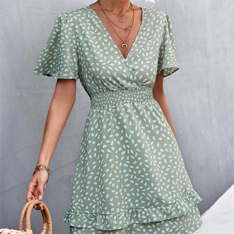 V-neck Dress Women's A-line Short Sleeved Spring Summer S-XXXL