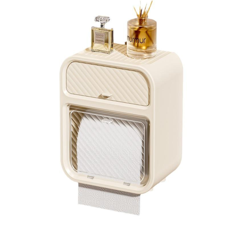 Bathroom Wall-mounted Tissue Box, No Need for Drilling, Waterproof Toilet Tissue Box, Toilet Paper Roll Storage Rack