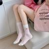Striped Socks Women Cartoon Dog Embroidery Kawaii Cute Socks JK Japanese Fashion School Girls Knitted Cotton Elastic Long Socks