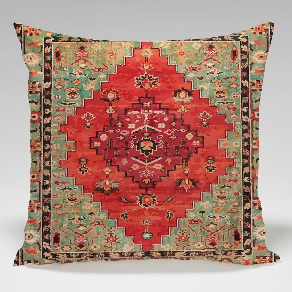 Retro Persian Geometric Patterns Throw Pillow Cover With Short Plush Print For Living Room Sofa Decoration Cushion Cover