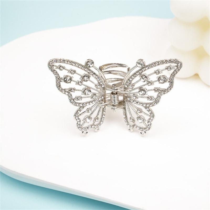 Elegant Butterfly Hair Claw Clip With Dazzling Rhinestones For Women Securely Hold Metal Hairpin Accessory