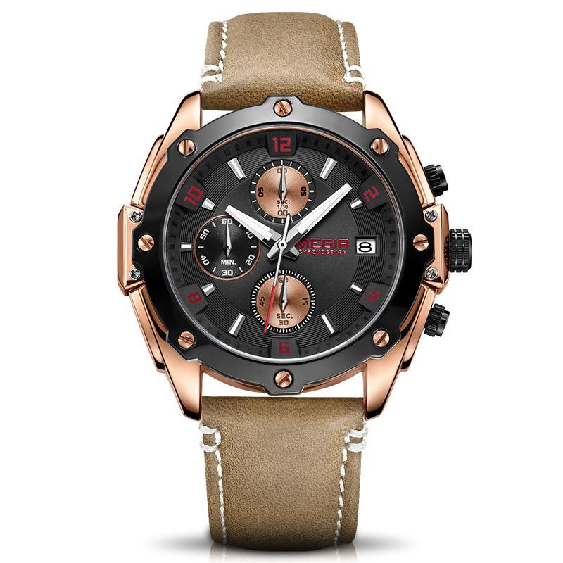 [Multifunctional Chronograph Unisex Leather Quartz Watch] Model: 2074M.