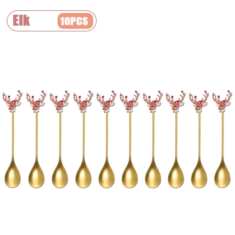 1-10pz Natale Acciaio Inossidabile Posate Cucchiaino Mescolabarbe Babbo Natale Cucchiaino da Dessert Utensili da Cucina Regalo Festivo Stoviglie