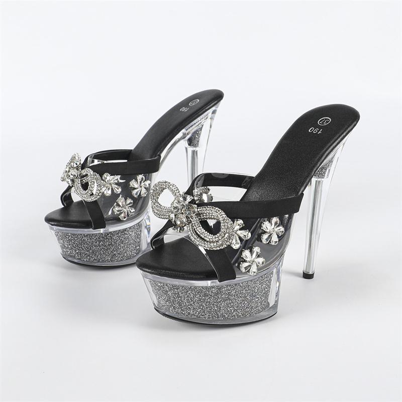 

Модные Liyke Сексуальные 15СМ Прозрачные Туфли на Высоком Каблуке Платформа Шлепанцы Женские Бриллиантовые Цветы Прозрачные Сандалии Стразы Бантик Женские Вечерние Туфли 37 чёрный