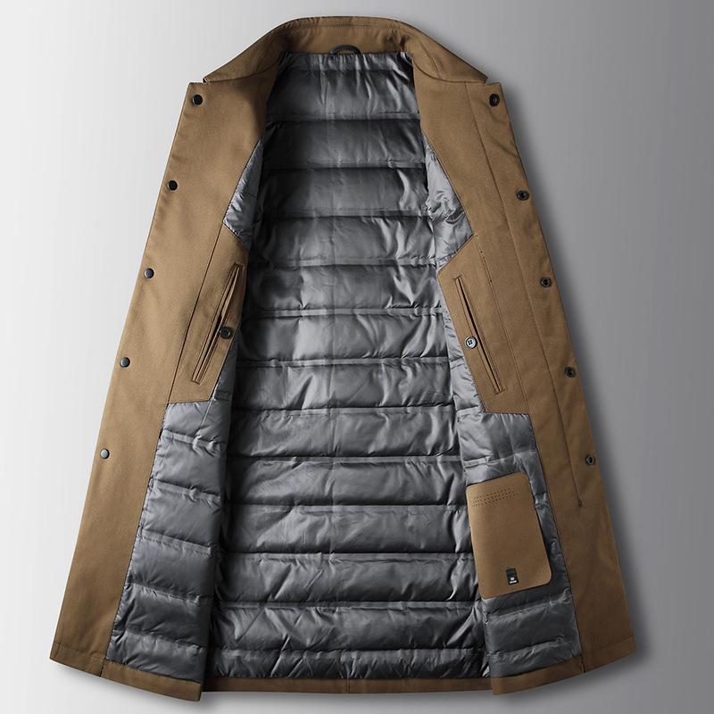 Men's Trench Coat Autumn and Winter Medium and Long Lapel 90 White Duck Down Liner Thickened Middle-aged and Young Business Warm Jacket