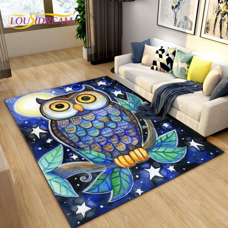 3D Cartoon Cute Owl Area Rug,Carpet Rug for Home Living Room Children's Bedroom Sofa Doormat Decor,Kitchen Non-slip Floor Mat