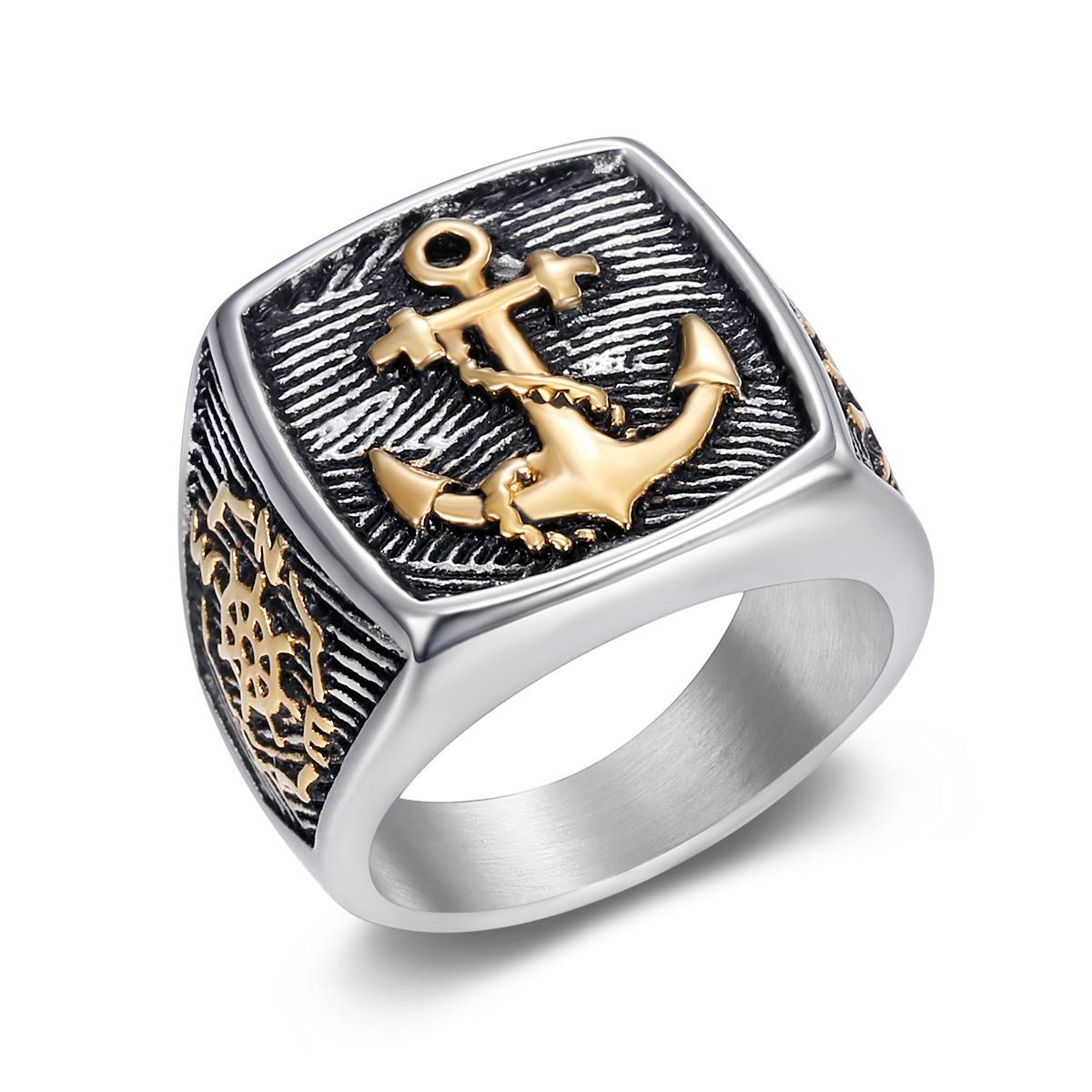 Модный тренд 2025 года Ювелирные изделия Инкрустированные цирконами Ретро Кольцо-якорь для мужчин no. 8