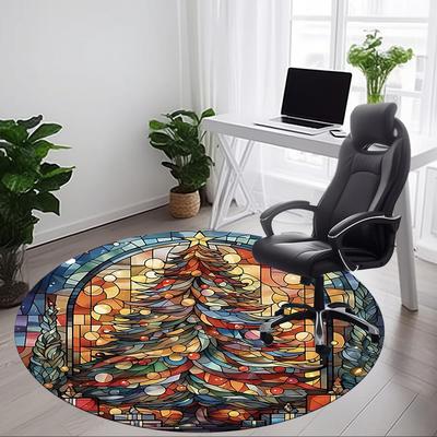 1 Stück Weihnachts-Buntglas-Büro-Runder Teppich, Unter Bürostühlen Schlafzimmer Wohnzimmer Heimdekoration, Zimmerdeko