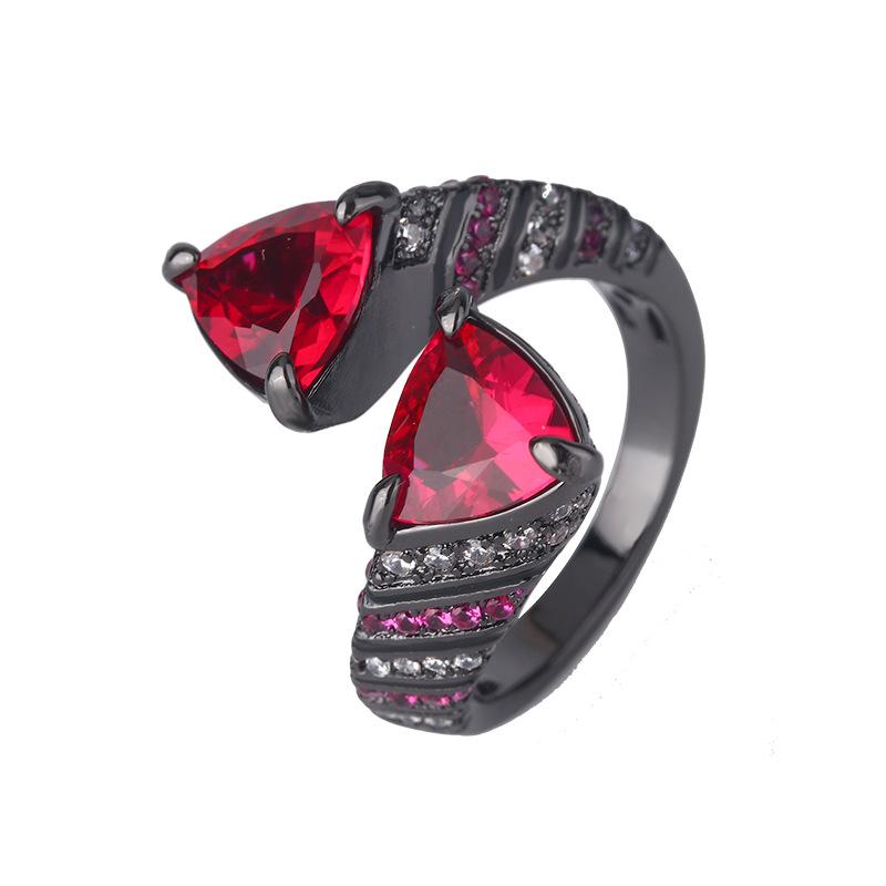 Jewelry Copper Bottom Gold-Plated Simulation Color Treasure Corundum Black Gold Fat Triangular Ring Female 8 * 8