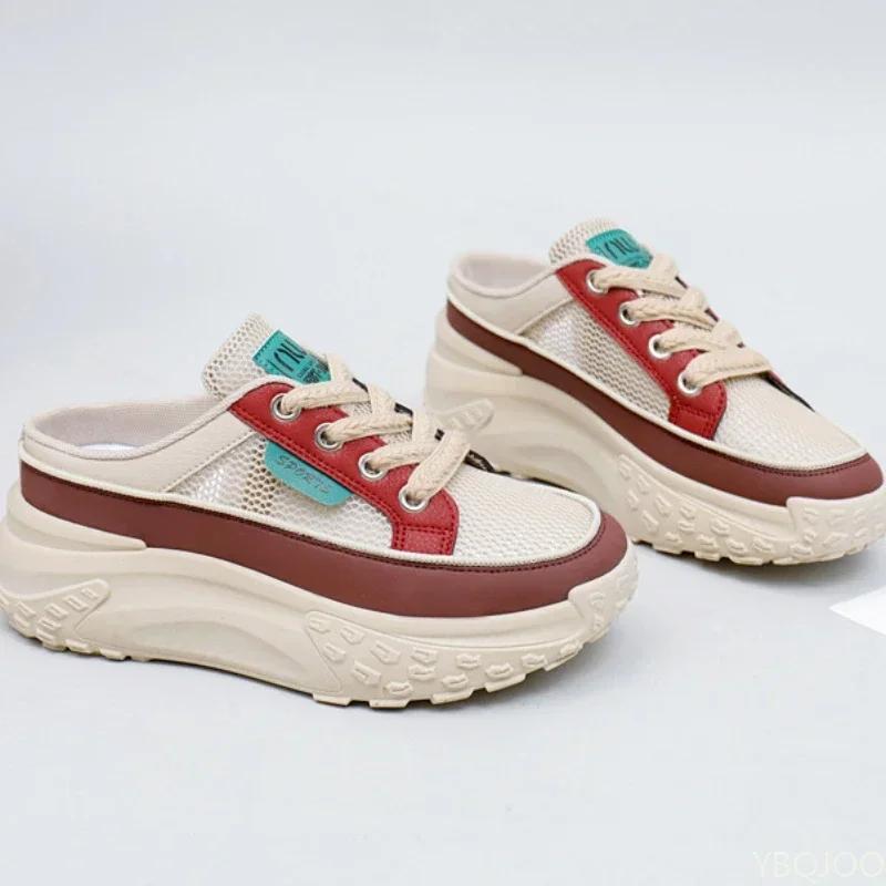 Thick Soled Women's Sports Shoes New Leather Low Top Retro Sports Shoes Fashionable Lace Up British Style Casual Shoes
