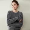 Women's Solid Color Cashmere Pullover: Round Neck, Seven-Stitch Cable Knit, Comfortable and Gentle Style, Warm Base Layer Sweater.