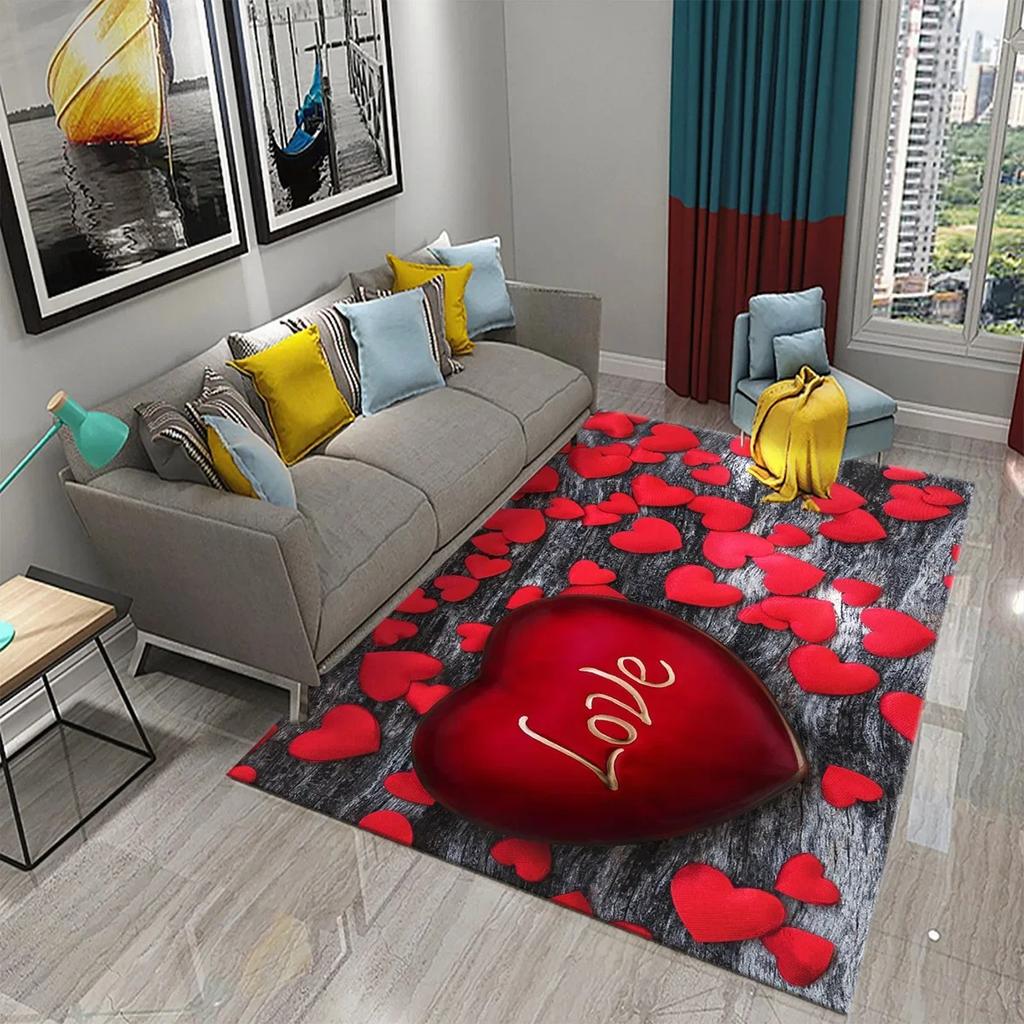 3D Buntes Herz Liebe Muster Teppich Badezimmer Anti-Rutsch Bodenmatte Teppich Teppich Wohnzimmer Schlafzimmer Eingang Fußmatte Dekor