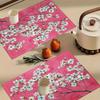 4pcs Dogwood Blossom Placemats Spring Floral Print Pink Background Washable Polyester Table Mats for Dining Kitchen Home Decor