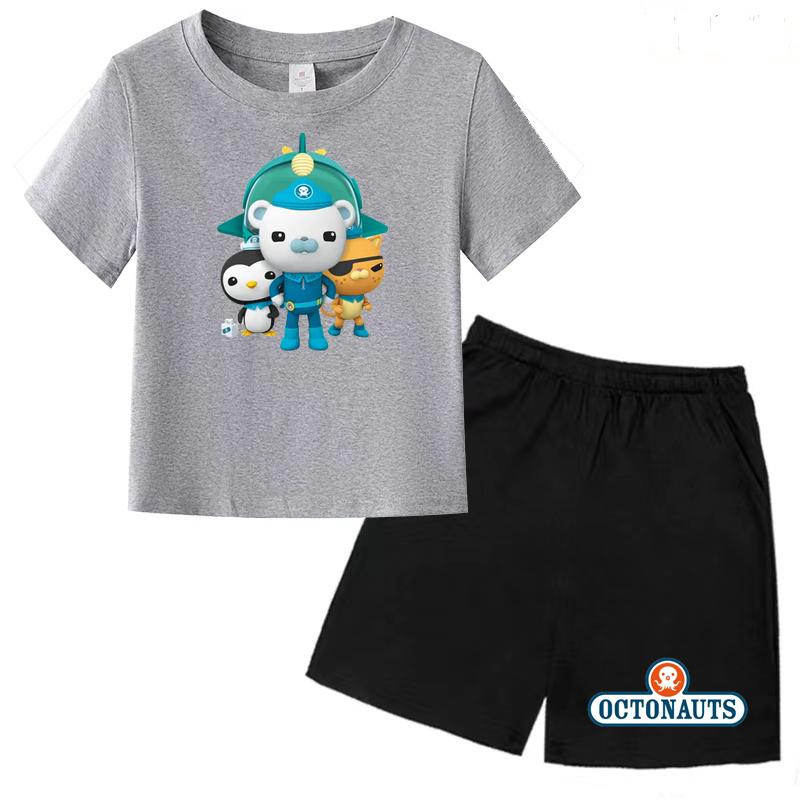 Kids Summer Cartoon Animated Print Set Summer Sports Set T-shirt + Shorts Charming 2-piece Outdoor Wear for Boys and Girls