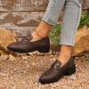 Fashion 2025 Women Spring New Black Platform Flats Shoes Women Loafers Slip On Boat Shoes Metal Designer Casual Leather Oxfords