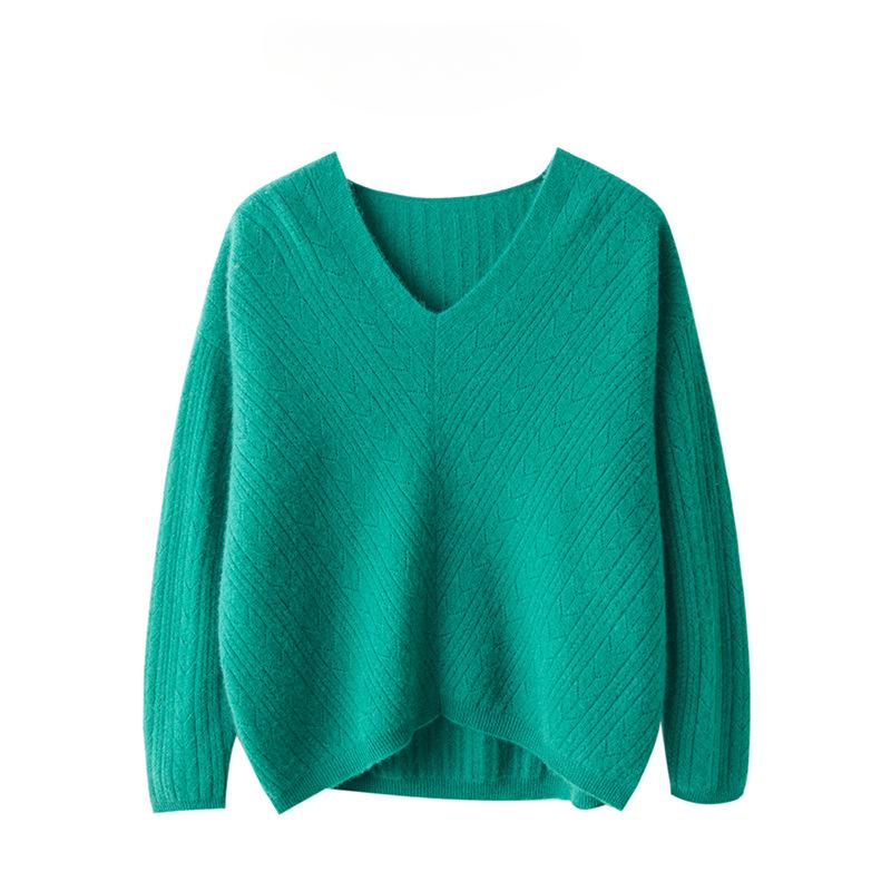 Big V-Neckline Hollow Design Cashmere Sweater Spring and Autumn Updated Comfortable Fit Versatile Pullover Sweater Top