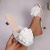 Fashion Mesh Cutout Breathable Non-Slip Wear-Resistant High Heels Women's Fashion Square Toe Open Toe Flower Stiletto Slippers