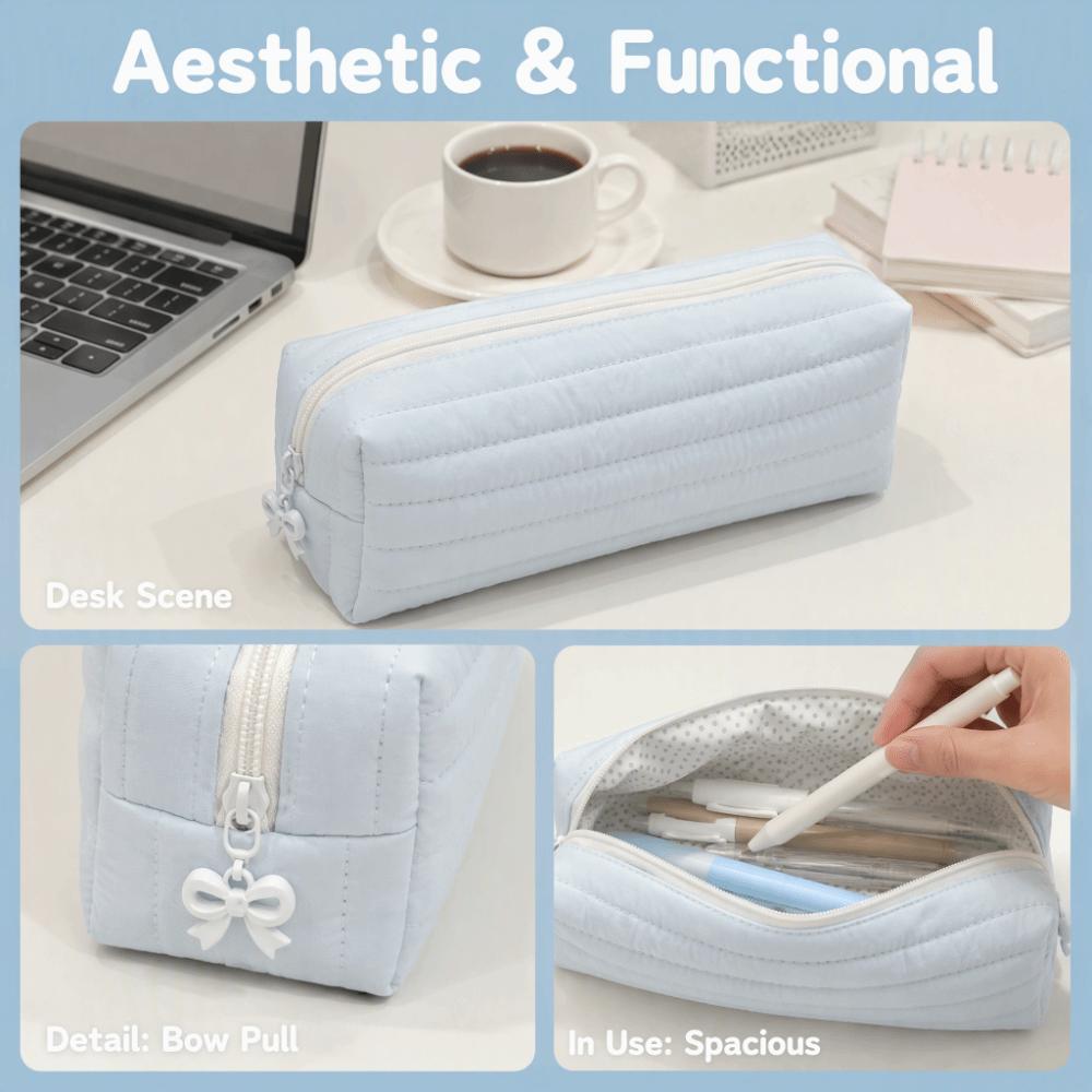 Large-capacity Cream Color Pencil Case Multi-functional School Storage Bag Gift Giving