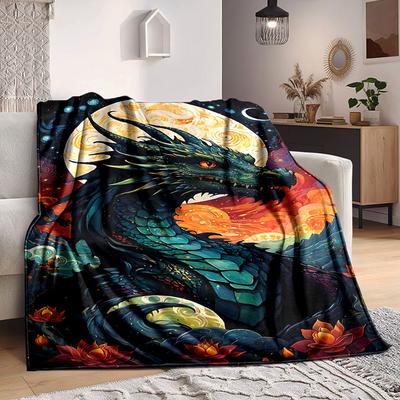 1pc Dragon Fantasy Blanket, Lightweight Flannel Throw Blanket For Sofa, Bed, Travel, Camping, Living Room, Office192