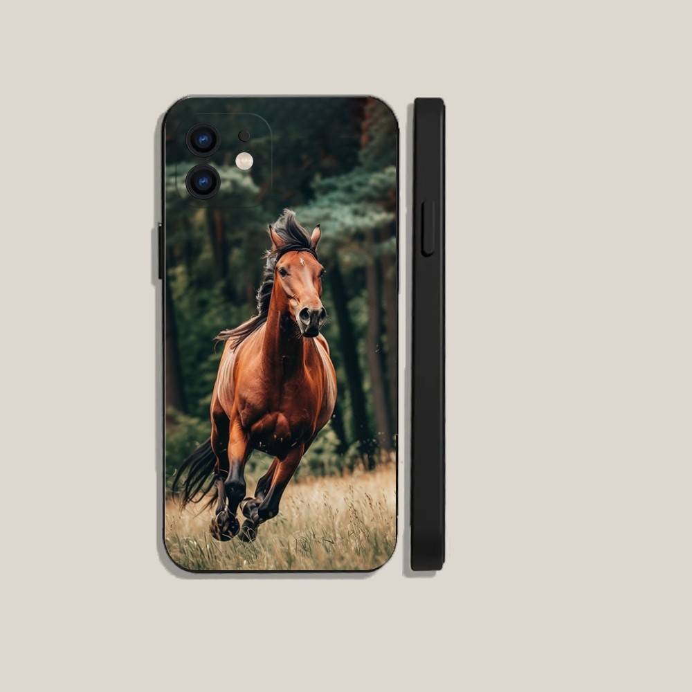 Fine horse Phone Case For iPhone16,15,14,13,12,11,Plus,Pro Max,XS,X,XR,SE,Mini,8,7 Soft Silicone Black Cover