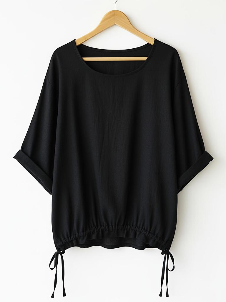 Hot Selling Loose Cotton Linen Round Neck Drop Shoulder Pullover
