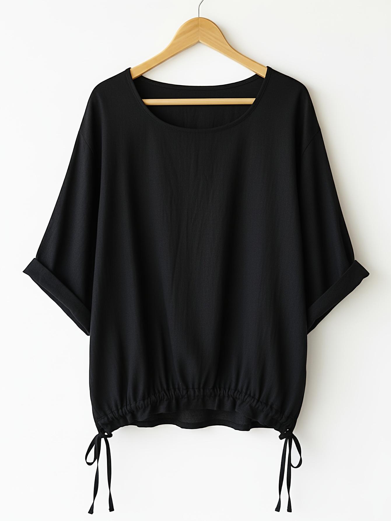 

Горячая Распродажа Свободный Хлопково-Льняный Свитшот с Круглым Вырезом и Опущенными Плечами Medium чёрный