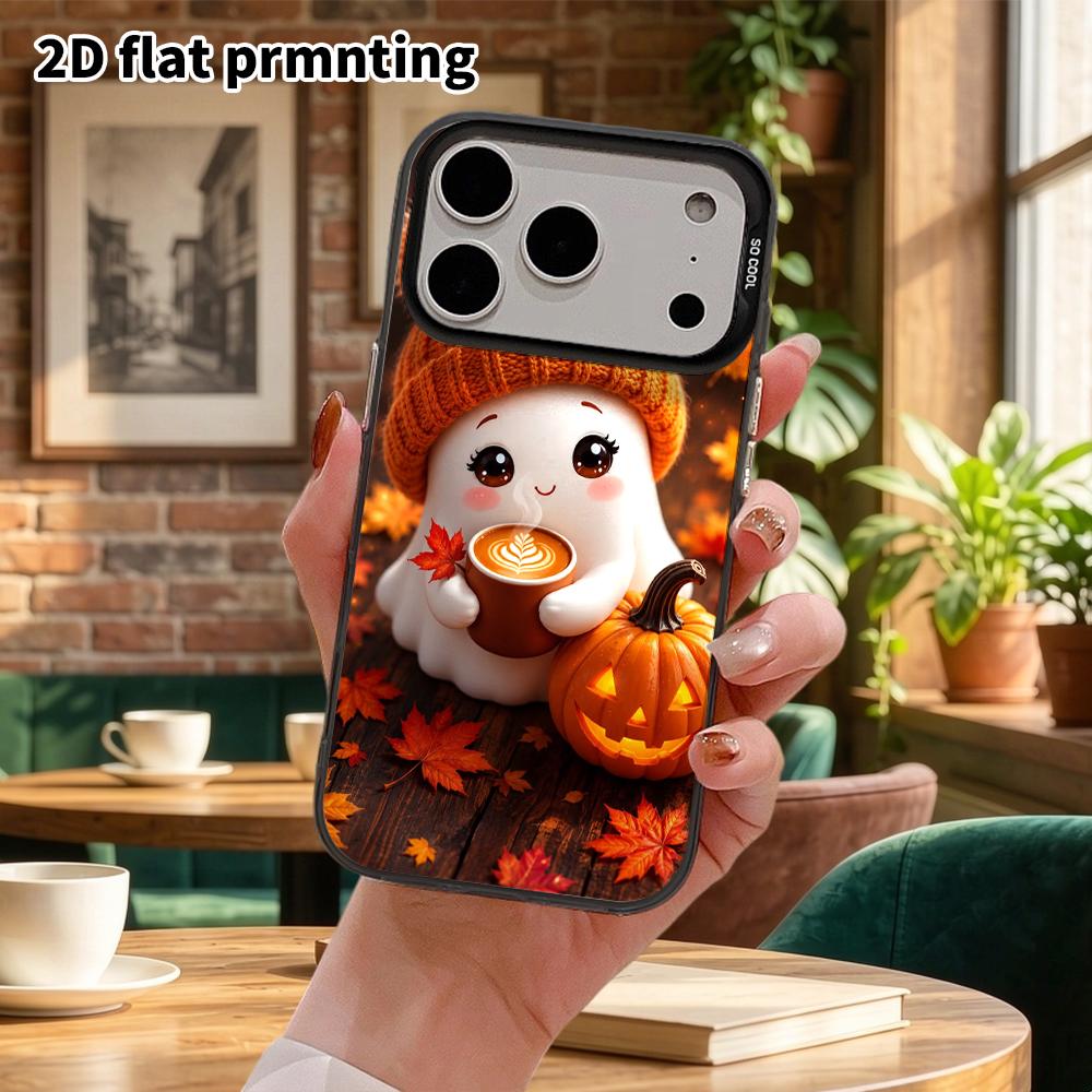 Phone Case: 2D Flat Design, Suitable for iPhone 18 17 16 15 14 13Pro In Silver and Color, Couple Style, Coffee Ghost, Christmas and Halloween Gifts