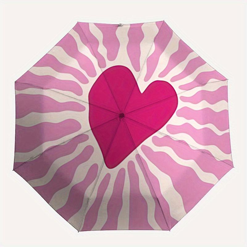 

1pc Heart Print Folding Umbrella , 8 Ribs Casual Durable Lightweight Portable Travelling Umbrella For Men & Women yy250728095
