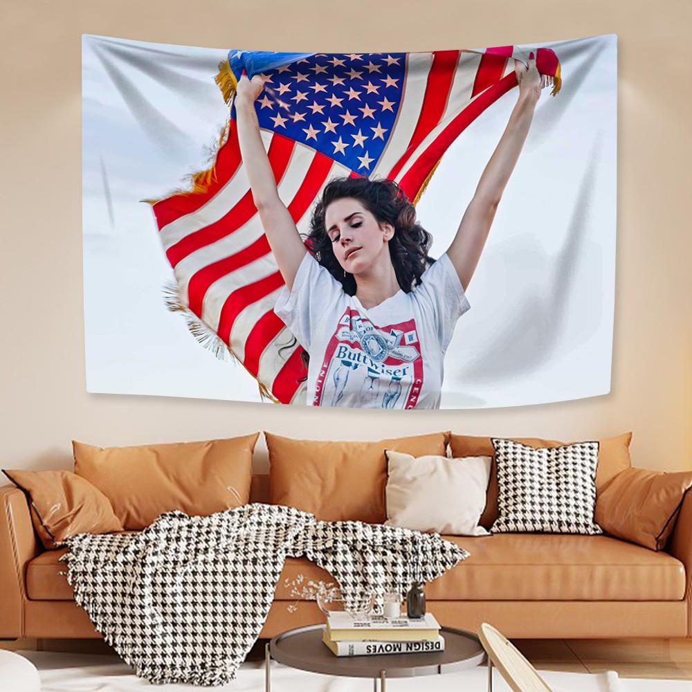 Lana Del Rey Flag Tapestry Pop Singer Poster Home Decor Aesthetics Large Fabric Wall Hanging Background Dormitory Decoration