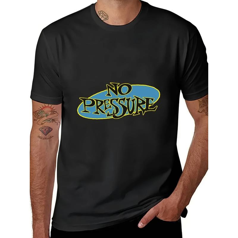 Men'S No Pressure Punk Hardcore T-Shirt | Black Casual Crew Neck with Bold Yellow Blue Design, Regular Fit, Stretchy Fabric, All-Season Wear