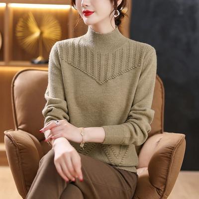 Halbrollkragen-Unterhemd Damen Herbst und Winter dicker Pullover neuer Herbst locker kurz langärmliger Strickpullover